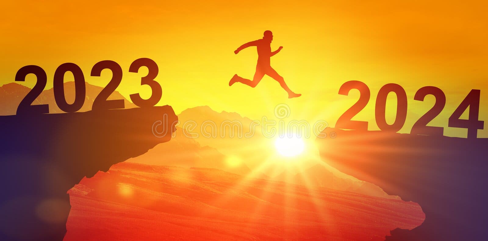 Happy New Year 2023. Confident Happy Woman Meets Dawn in
