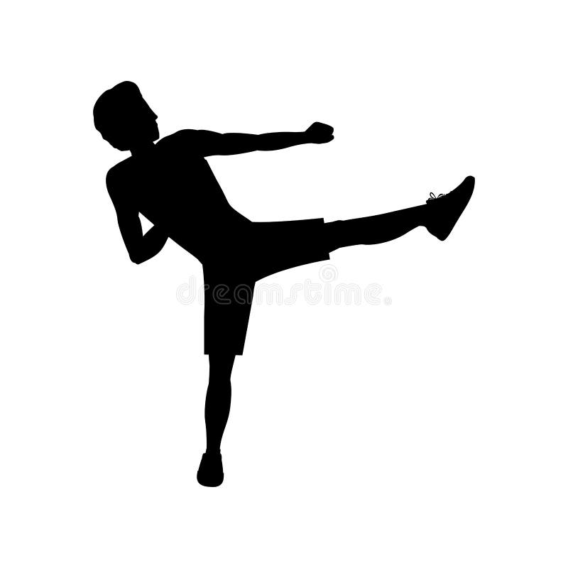Silhouette Man Martial Arts Kick Stock Vector Illustration of person