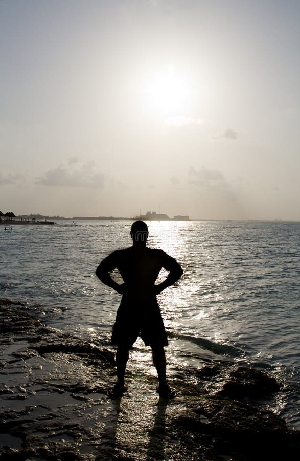Silhouette of Man Posing stock images