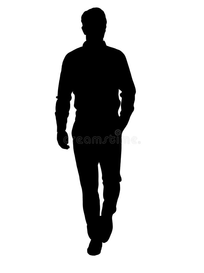 Silhouette of a Man Standing with His Back. Black Silhouette of a Man