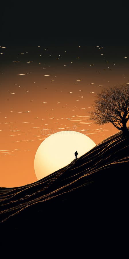 Silhouette of a Man in a Sunset Landscape: Interstellar Comic Book Art ...