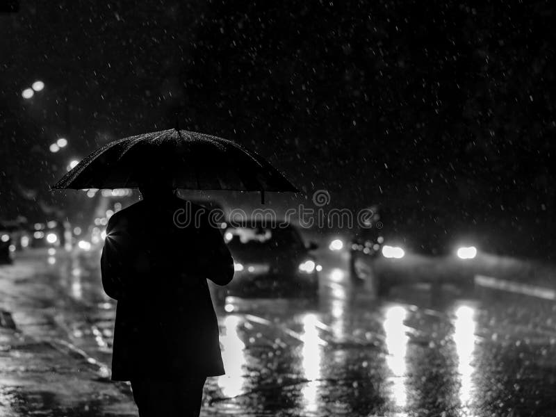 umbrella and rain silhouette