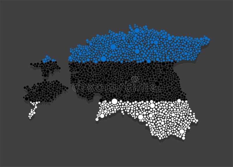 Silhouette map Estonia, flag made color dots stock illustration