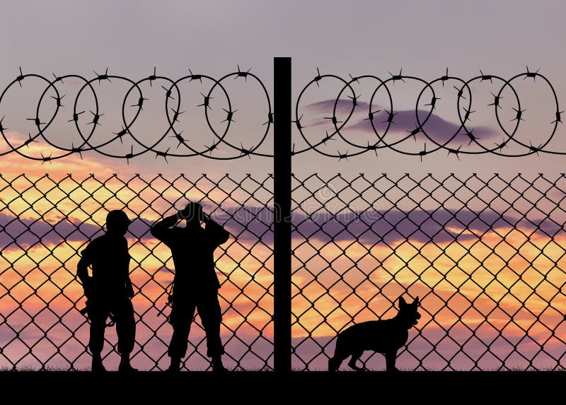 Silhouette of the military with a dog