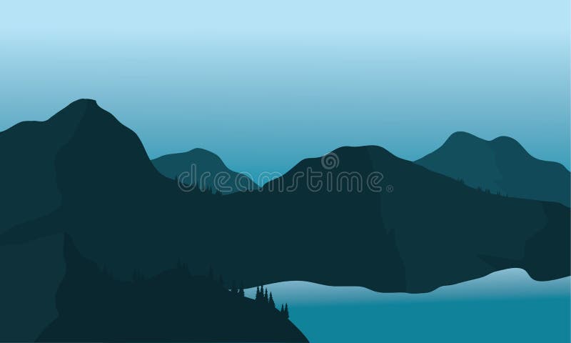 Silhouette mountain and lake