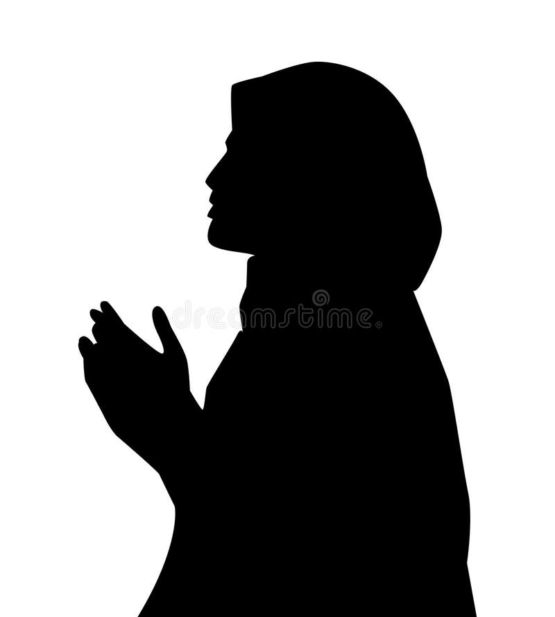 Silhouette of Muslim Woman Praying Dua. Side View. Vector Illustration