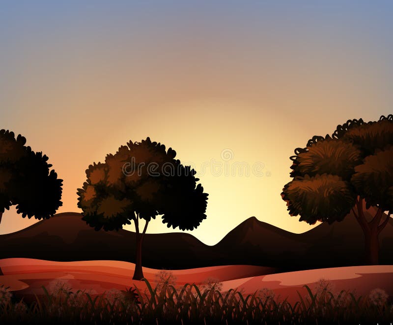 Silhouette Nature Scene with Field and Trees Stock Vector ...