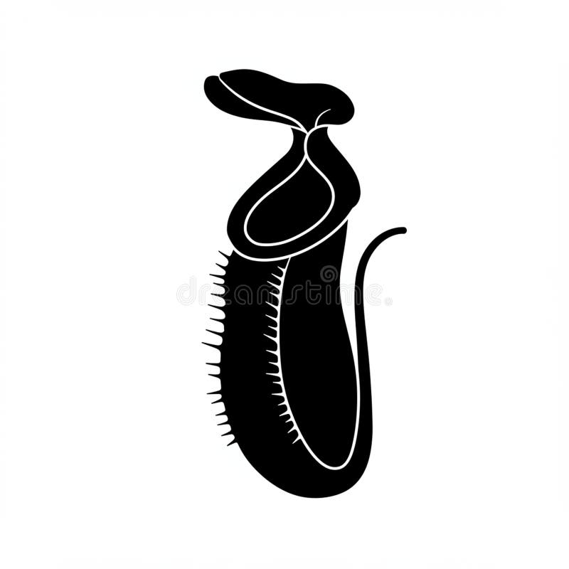 Silhouette of a Nepenthes pitcher plant. The image displays the distinct elongated vector illustration