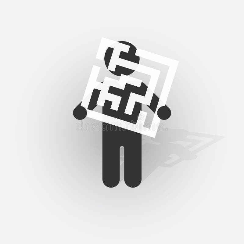 Silhouette noire d'un homme avec un signe avec un petit labyrinthe illustration stock Silhouette noire d'un homme avec un signe avec un petit labyrinthe illustration stock