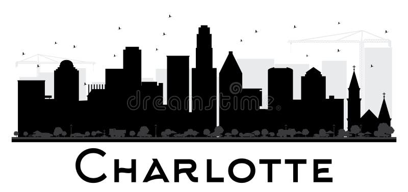 Silhouette noire et blanche d'horizon de Charlotte City illustration stock Silhouette noire et blanche d'horizon de Charlotte City illustration stock