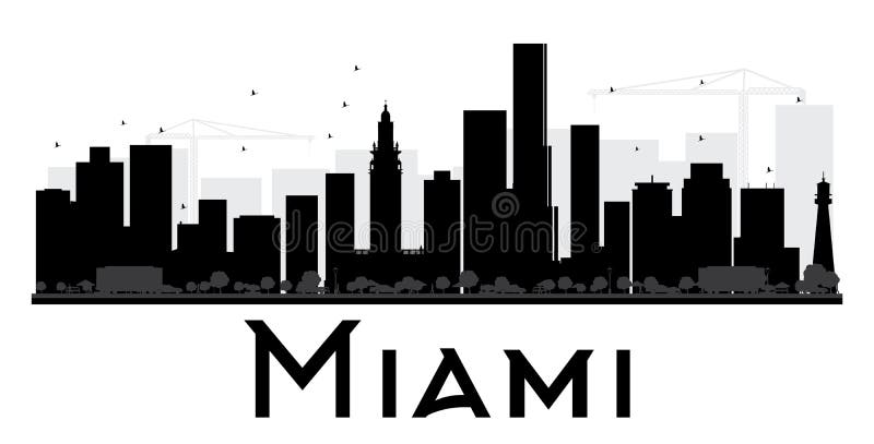 Silhouette noire et blanche d'horizon de ville de Miami illustration libre de droits Silhouette noire et blanche d'horizon de ville de Miami illustration libre de droits