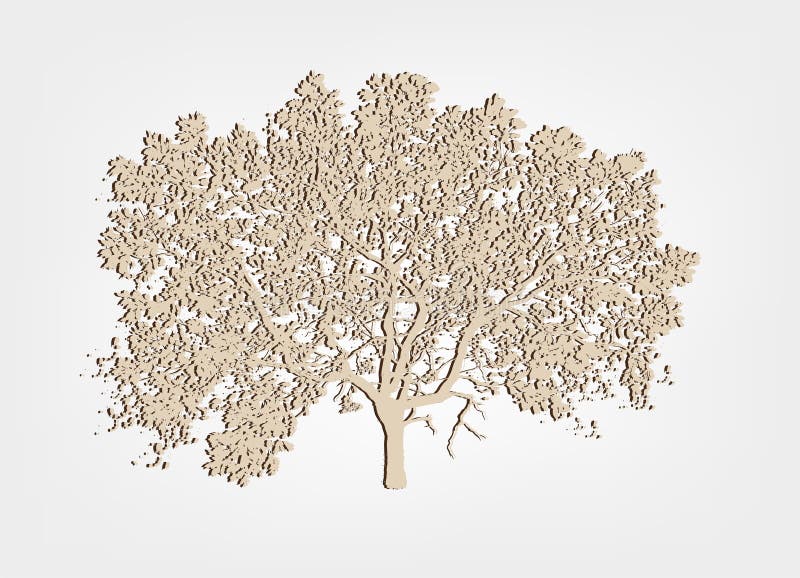 Silhouette of an oak tree. Effect paper. Vector illustration isolated on white background