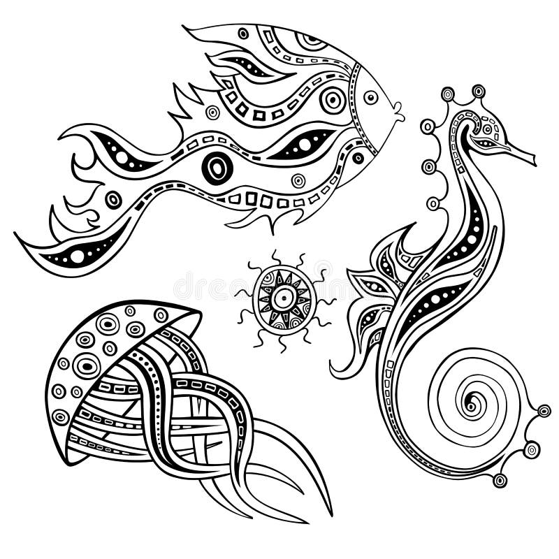 Download Silhouette Of Ocean Animals. Stock Vector - Illustration ...
