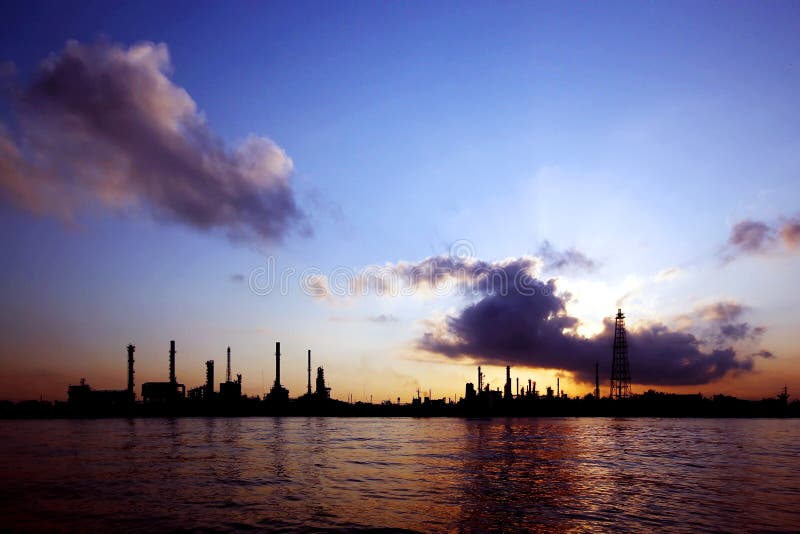 Silhouette of oil refinery