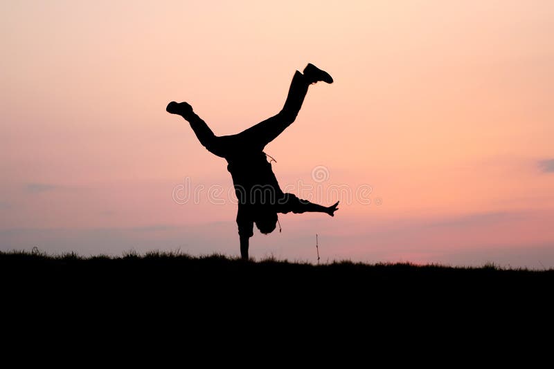 Silhouette of one man jumping