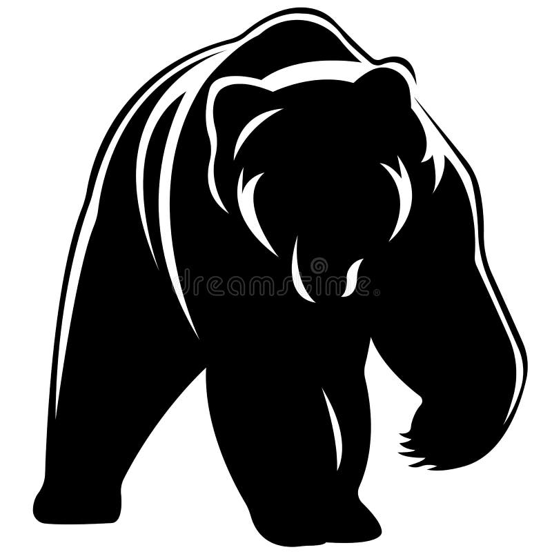 A silhouette, the outline of a grizzly bear is drawn in black on a white background with lines of various widths