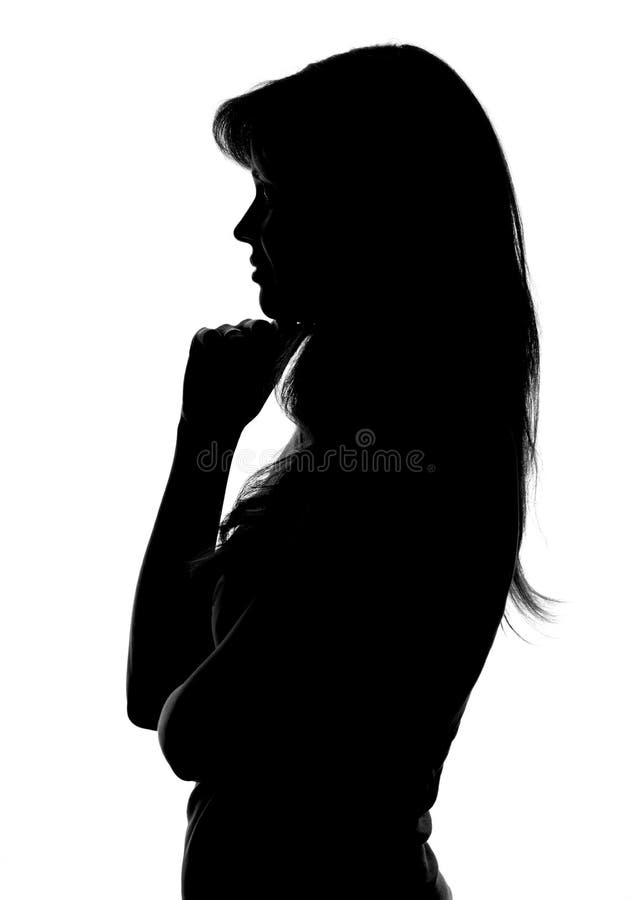 Silhouette of a Pensive Woman on a White Background Stock Image Image
