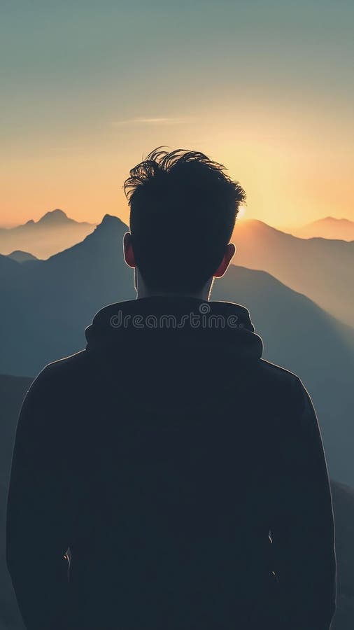Silhouette of a person with mountain peaks representing high goals vector illustration