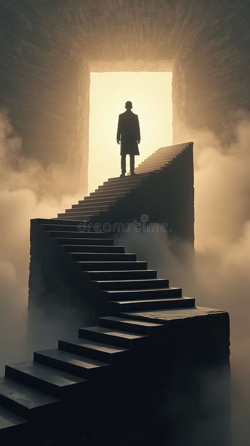 Silhouette of a person with upward staircases representing ambition vector illustration