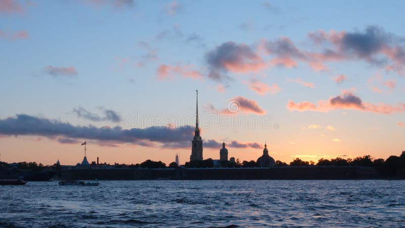 Silhouette of Peter and Paul Fortress in the sunset - St. Petersburg, Russia