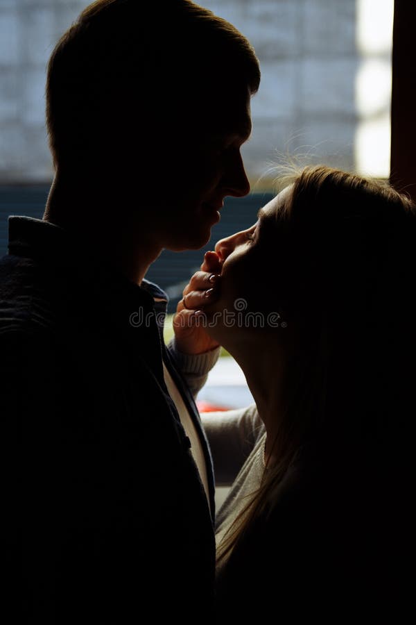 Silhouette Photo. Black Faces.Close-up of Kissing and Embracing Couples ...