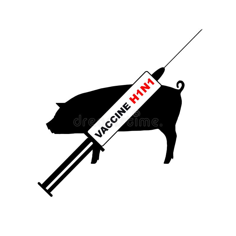 Silhouette of pig and syringe with swine flu vacci