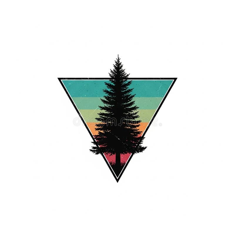 Silhouette of a pine tree centered within an inverted triangle vector illustration