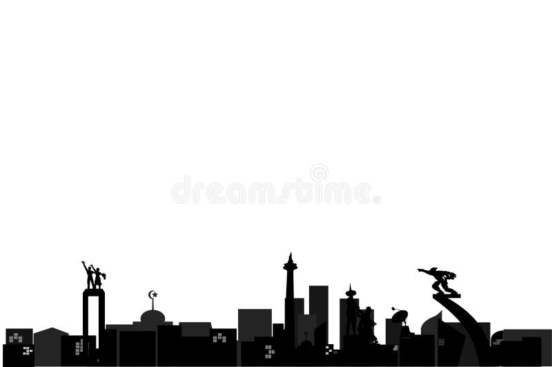 Silhouette, point de repère de Jakarta Indonésie, datang de selamat de tugu, monas, pancoran, tani de tugu, ondel illustration stock Silhouette, point de repère de Jakarta Indonésie, datang de selamat de tugu, monas, pancoran, tani de tugu, ondel illustration stock