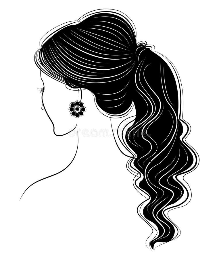 Silhouette of a Profile of a Sweet Lady`s Head. a Girl Shows a Female Tail- hairstyle on Long and Medium Hair. Suitable for Logo, Stock Illustration -  Illustration of modern, salon: 146195492