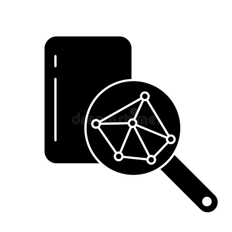 Silhouette of rectangular plate, magnifying glass, crystal surface structure. Outline icon of macro magnification. Illustration stock illustration
