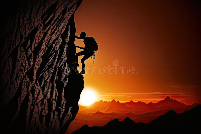 Silhouette of a Rock Climber Person on a Rock. Ai Generative Stock
