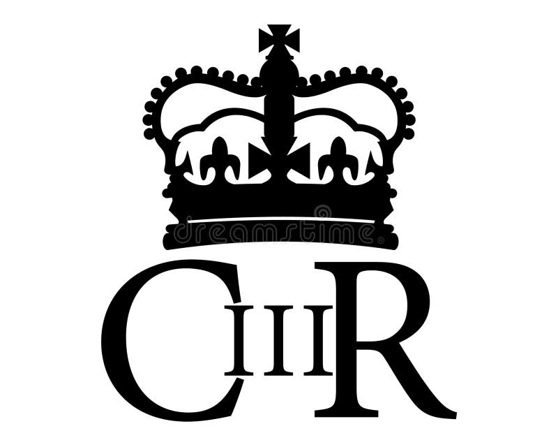 Silhouette of Royal crown�with Cypher. Royal cypher CR or CIIIR, meaning King Charles III. Vector illustration. Silhouette of Royal crown�with Cypher. Royal cypher CR or CIIIR, meaning King Charles III. Vector illustration.