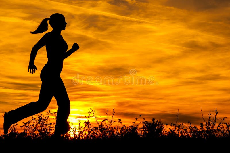 Silhouette of the Running Girl Stock Image - Image of light, healthy:  34032681