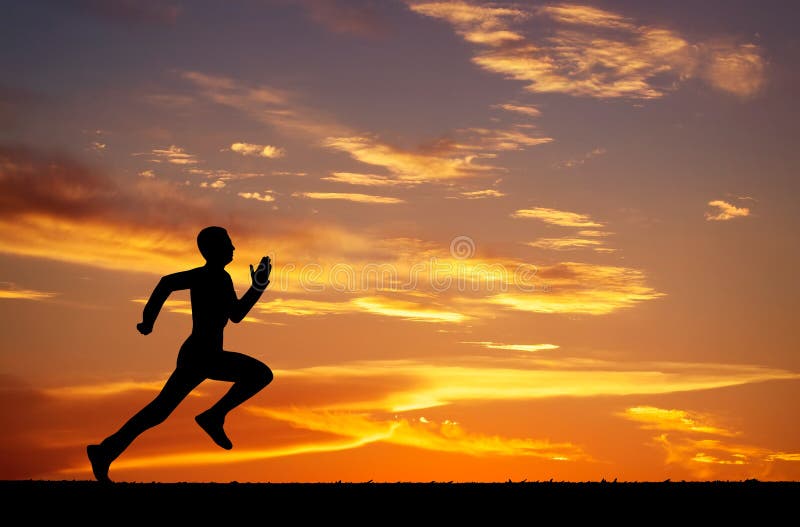 Silhouette of Running Man on Sunset Fiery Background Stock Image - Image of  morning, healthy: 41501055