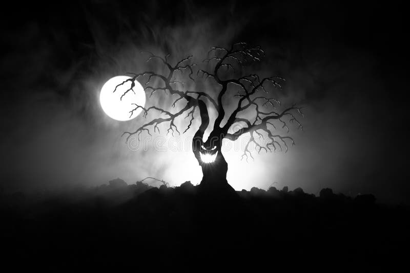 Dead Trees And Shadow Of An Evil Face In Inverted Color Effect. Black And  White Image. Concept Of Friday The 13th, Halloween, Mystery, Nightmare,  Etc. Stock Photo, Picture and Royalty Free Image.