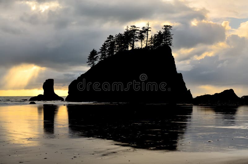 Silhouette of Sea Stack at Second Beach