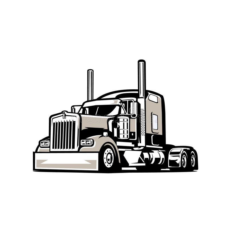 Silhouette of semi truck vector isolated in white background