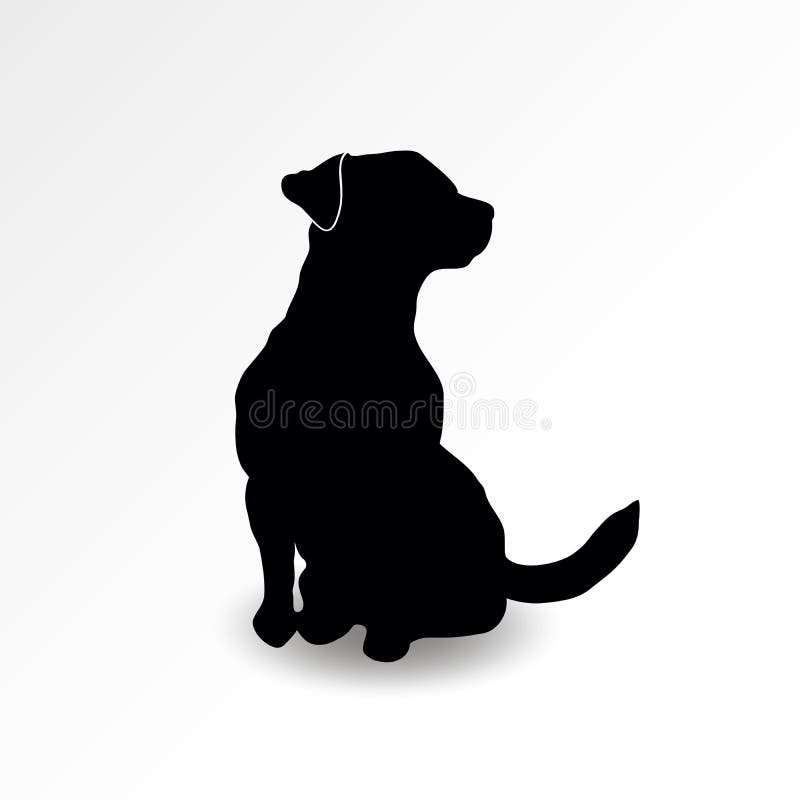 Silhouette of a sitting dog looking up at right side. Jack russell terrier sniffing air. Vector illustration