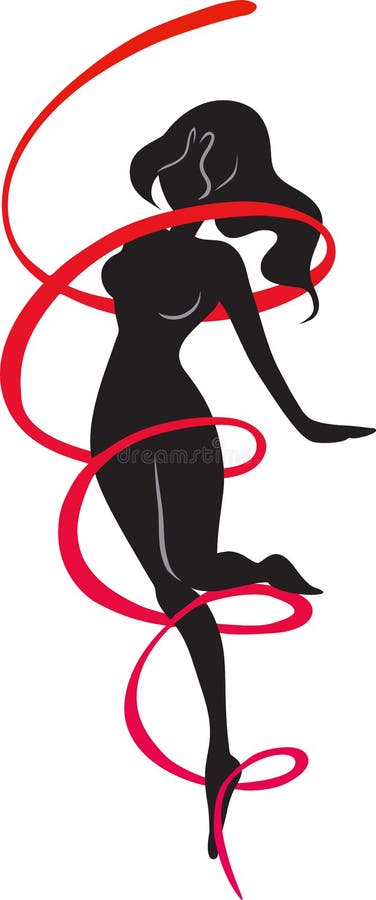 Silhouette of Slender Woman and Red Ribbon Stock Vector - Illustration of  loveliness, drawing: 34145411