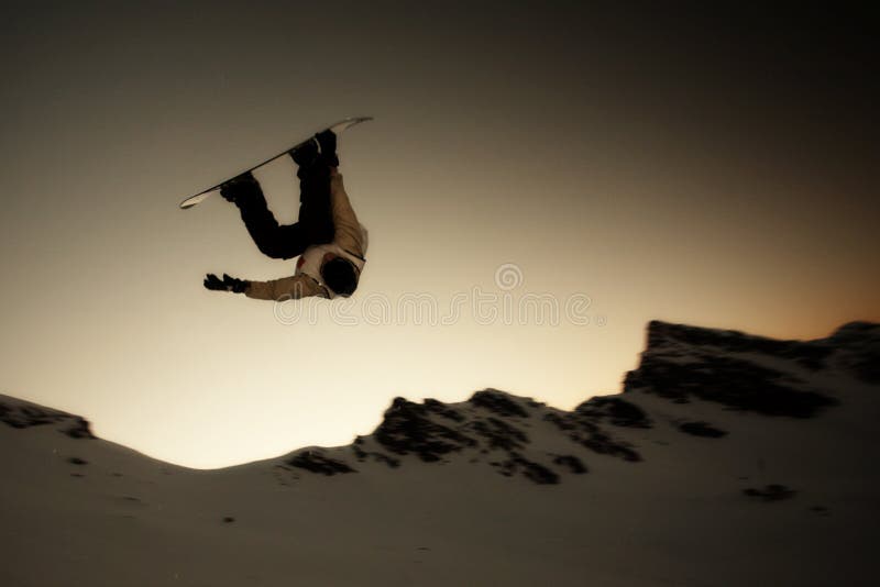 Silhouette Snowboarder jumping royalty free stock image Silhouette Snowboarder jumping royalty free stock image