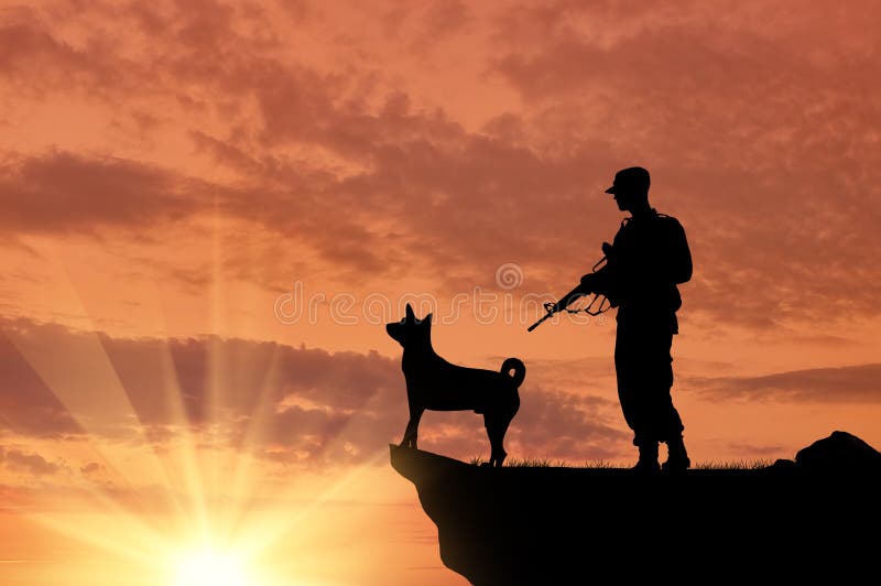 Download Silhouette Of Soldiers With Weapons And Dogs Stock Image - Image of portrait, together: 60374073