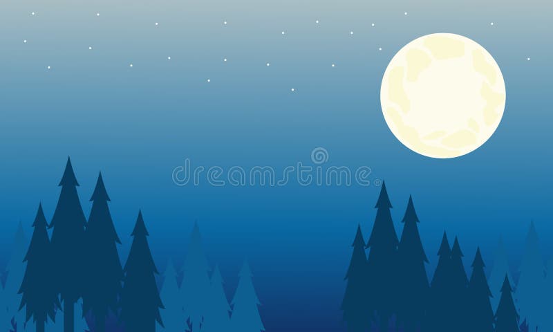 Silhouette of Spruce and Big Moon Landscape Stock Vector - Illustration