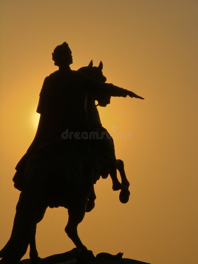 A silhouette of a statue of Peter I the Great