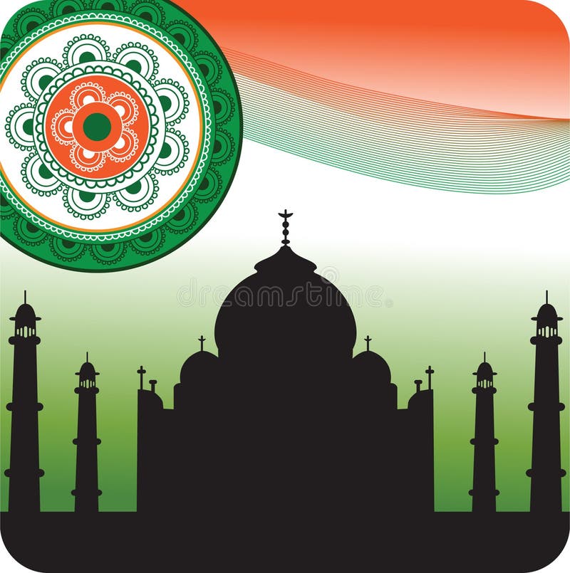 Silhouette of Taj Mahal on Indian flag background