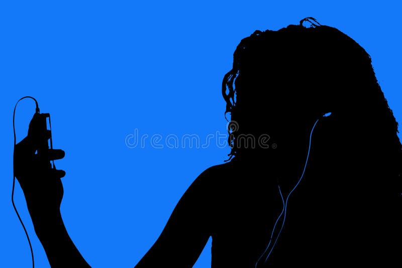 Silhouette in blue and black of teen with digital video player. Silhouette in blue and black of teen with digital video player