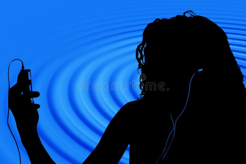 Silhouette in blue and black of teen with digital video player. Silhouette in blue and black of teen with digital video player