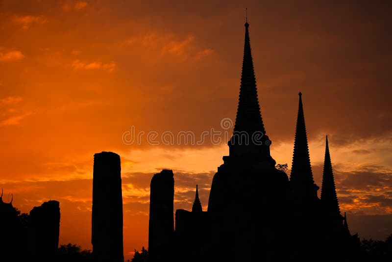 Silhouette of thai pagoda in ayutthaya