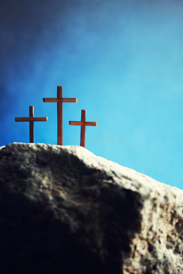 Silhouette of Three Crosses on Calvary Hill, Blue Background. Crucifixion,  Resurrection of Jesus Christ Stock Photo - Image of risen, jesus: 213707522