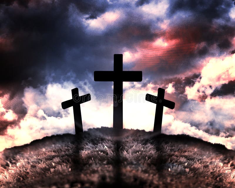 Silhouette of three crosses on a hill