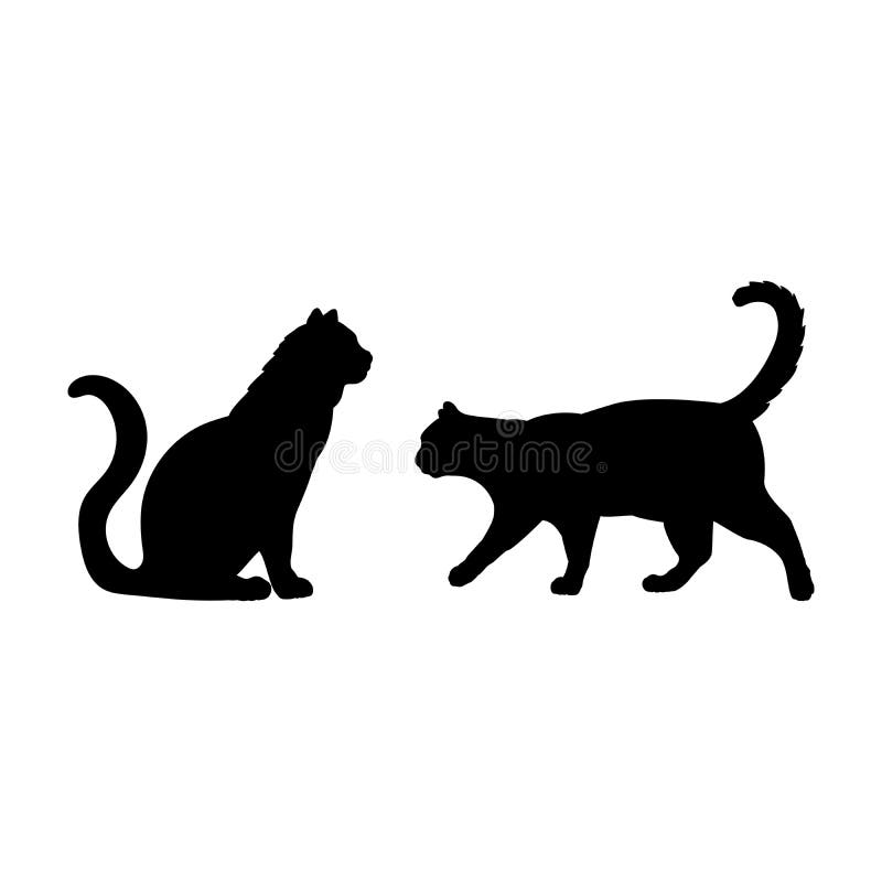 Silhouette of Two Cats. Pet Cat Family Stock Vector - Illustration of